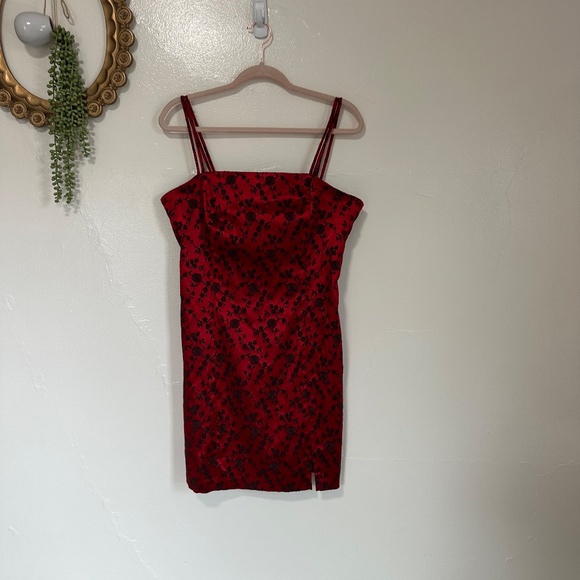 Vintage City Triangles Red Floral Print Satin Mini Dress, Y2K, 90s - Picture 11 of 11